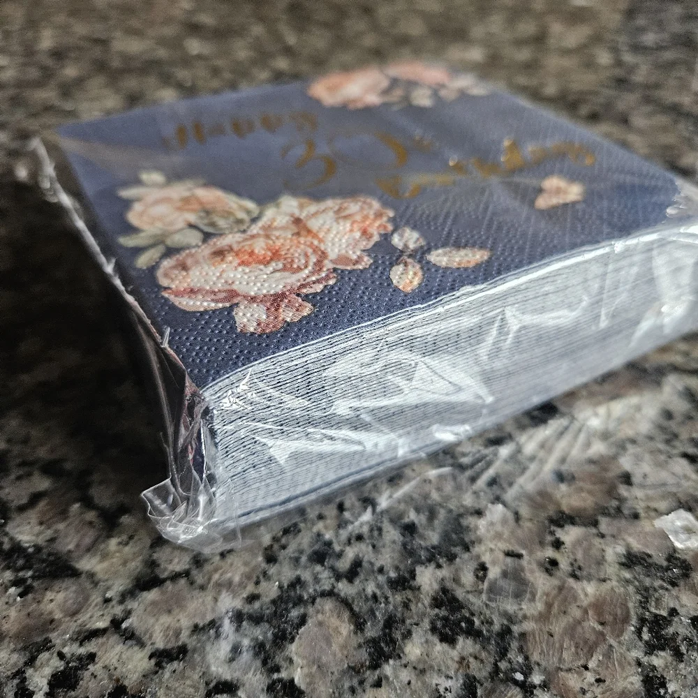 NEW Floral Happy 30th Birthday Napkins - Navy Blue, Gold 50 Pack